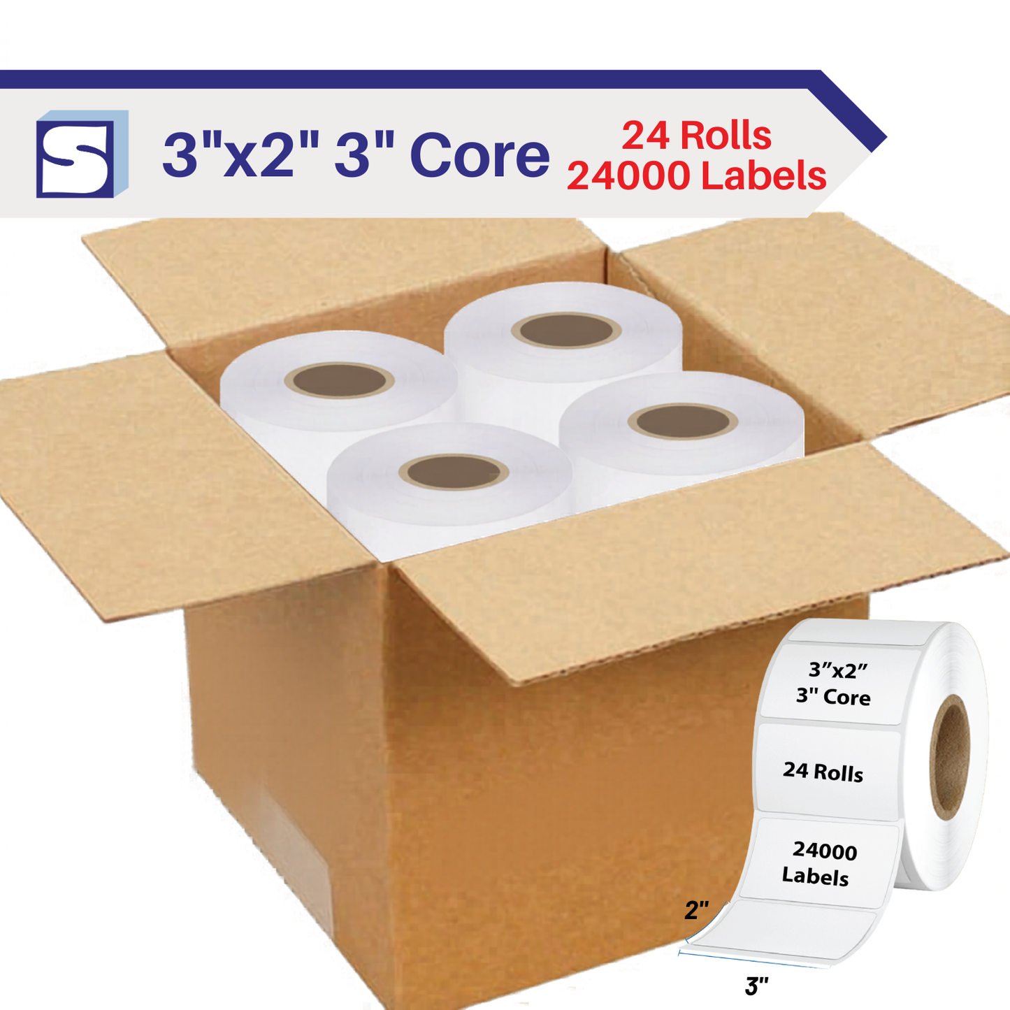 3" x 2" / 3" Core Thermal Shipping Label Rolls