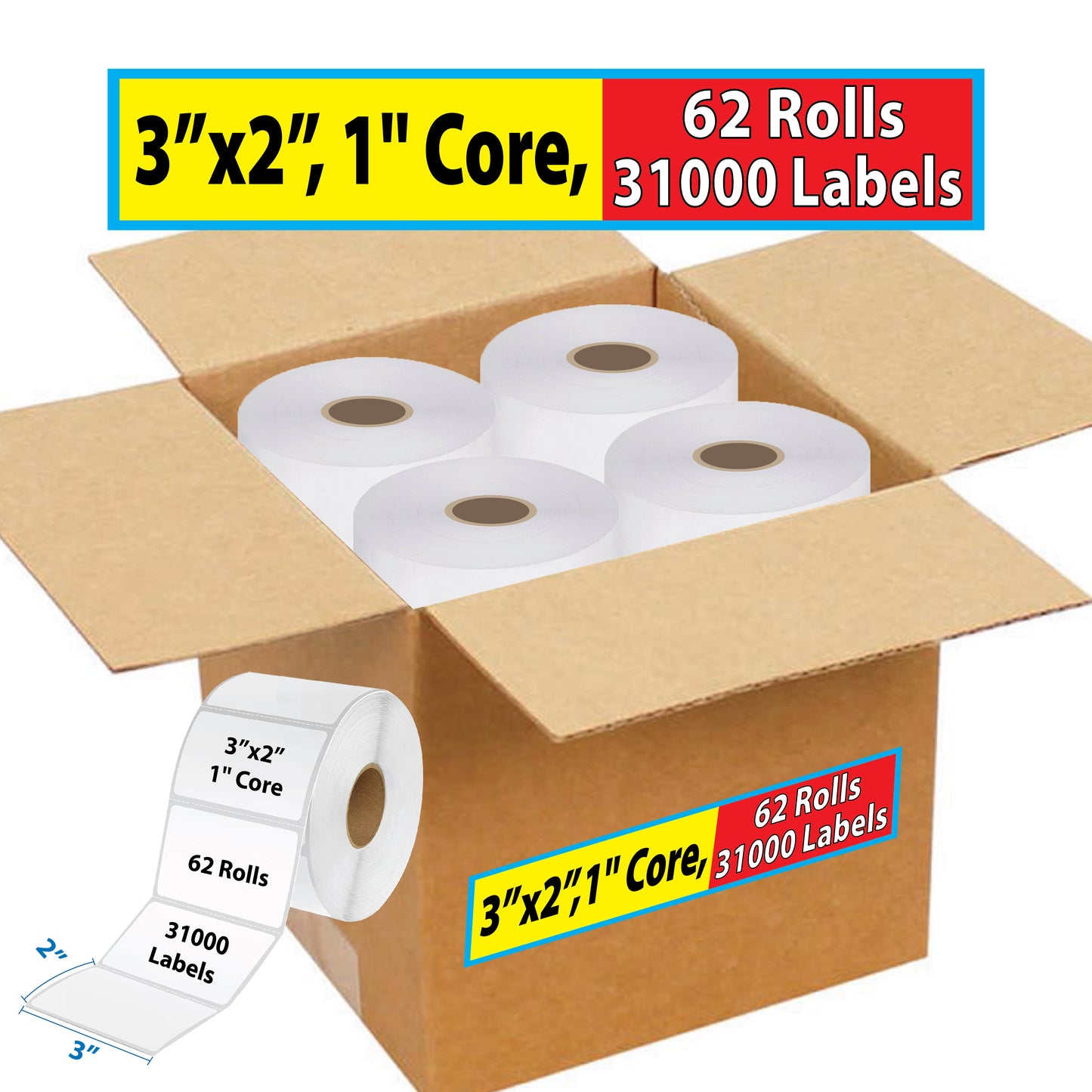 3" x 2" / 1" Core Thermal Shipping Label for Rolls