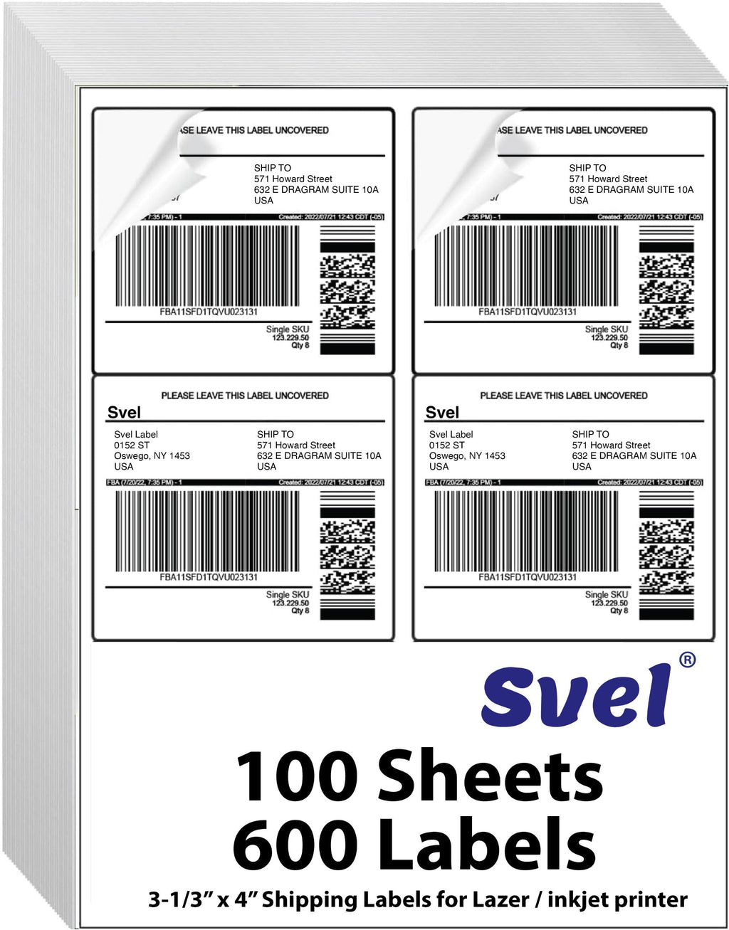Shipping Labels for Laser & Inkjet Printers, 600 Labels 3-1/3" x 4"