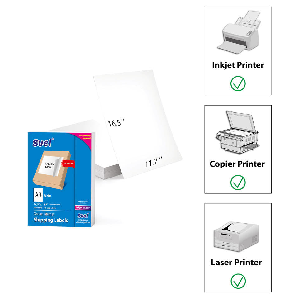 A3 Back Block  Labels for Laser & Inkjet Printers 100 Labels