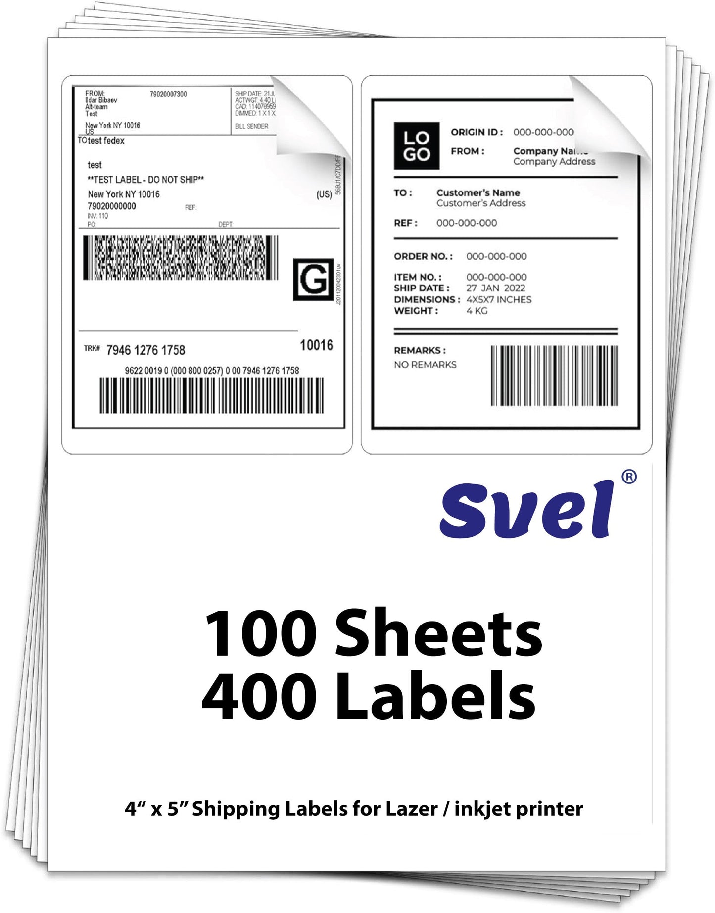 Shipping Labels for Laser & Inkjet Printers 400 Labels 4”x5”