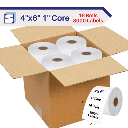 Thermal Shipping Label for Roll 4” x 6”, 1" Core, 16 Rolls (8000 Labels)
