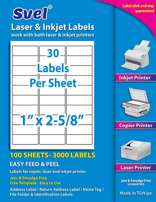 Shipping Labels for Laser & Inkjet Printers 3000 Labels 1"x2-5/8"