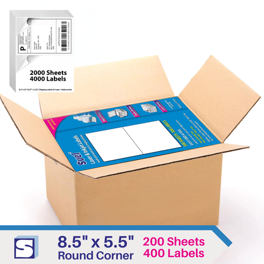 Shipping Labels for Laser & Inkjet Printers 4000 Labels 8.5”x5.5” Round Corner