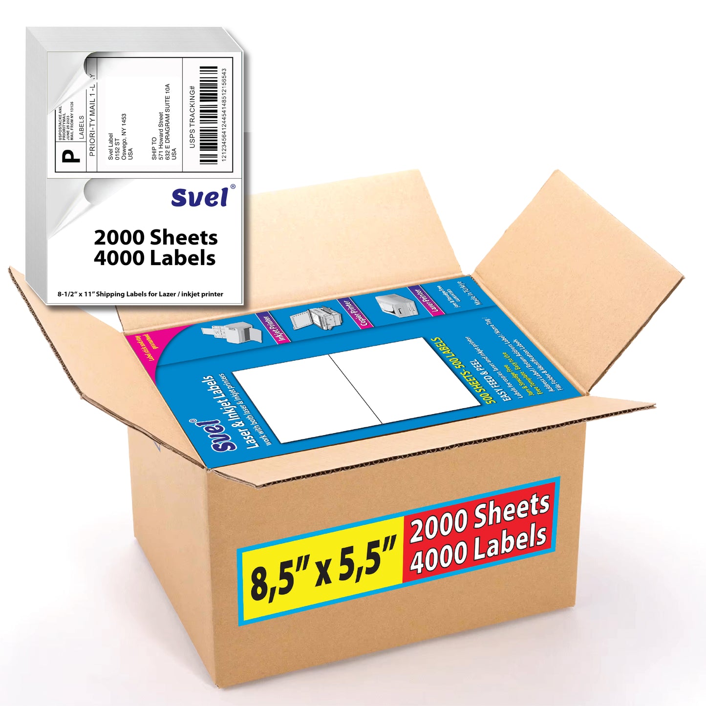 Shipping Labels for Laser & Inkjet Printers  8.5”x5.5” 4000 Labels