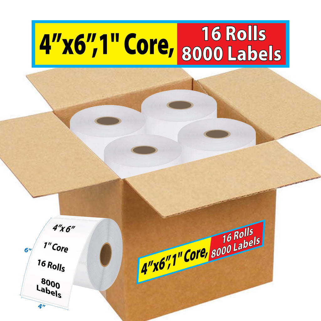 Thermal Shipping Label for Roll 4”x6”,1'' Core, 16 Rolls (8000 Labels)