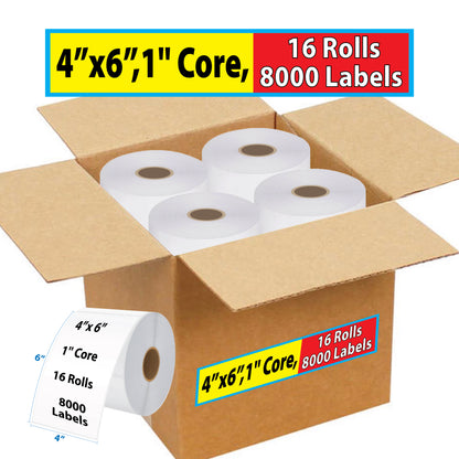 Thermal Shipping Label for Roll 4” x 6”, 1" Core, 16 Rolls (8000 Labels)