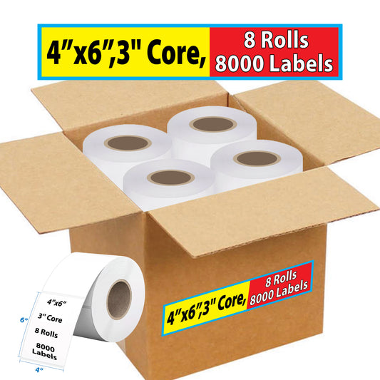 Thermal Shipping Label for Roll 4”x6”,3'' Core, 8 Rolls (8000 Labels)