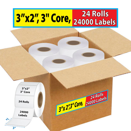 Thermal Shipping Label for Roll 3”x2”, 3'' Core 24 Roll (24000 Labels)