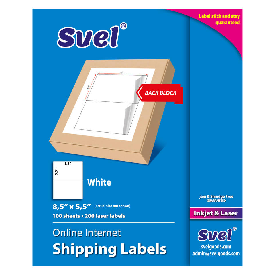 8.5x11" Back Block Labels for Laser & Inkjet Printers