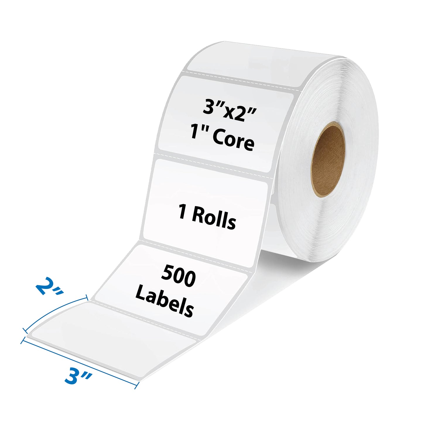 Thermal Shipping Label for Rolls 3”x2”, 1'' Core,1 Roll (500 Labels)