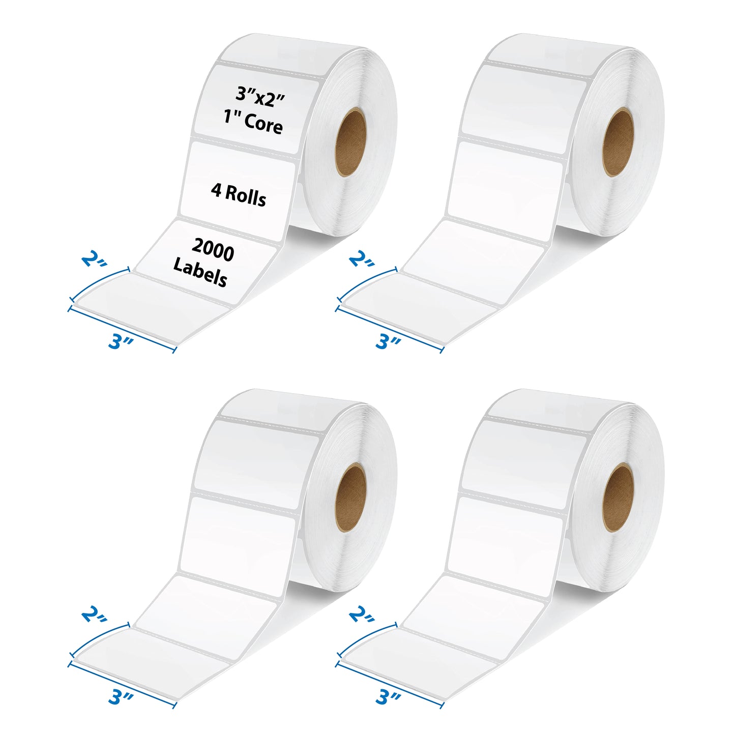 Thermal Shipping Label for Rolls 3”x2”, 1'' Core, 4 Roll (2000 Labels)