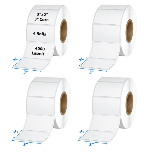 Thermal Shipping Label for Rolls 3”x2”, 3'' Core, 4 Rolls (4000 Labels)