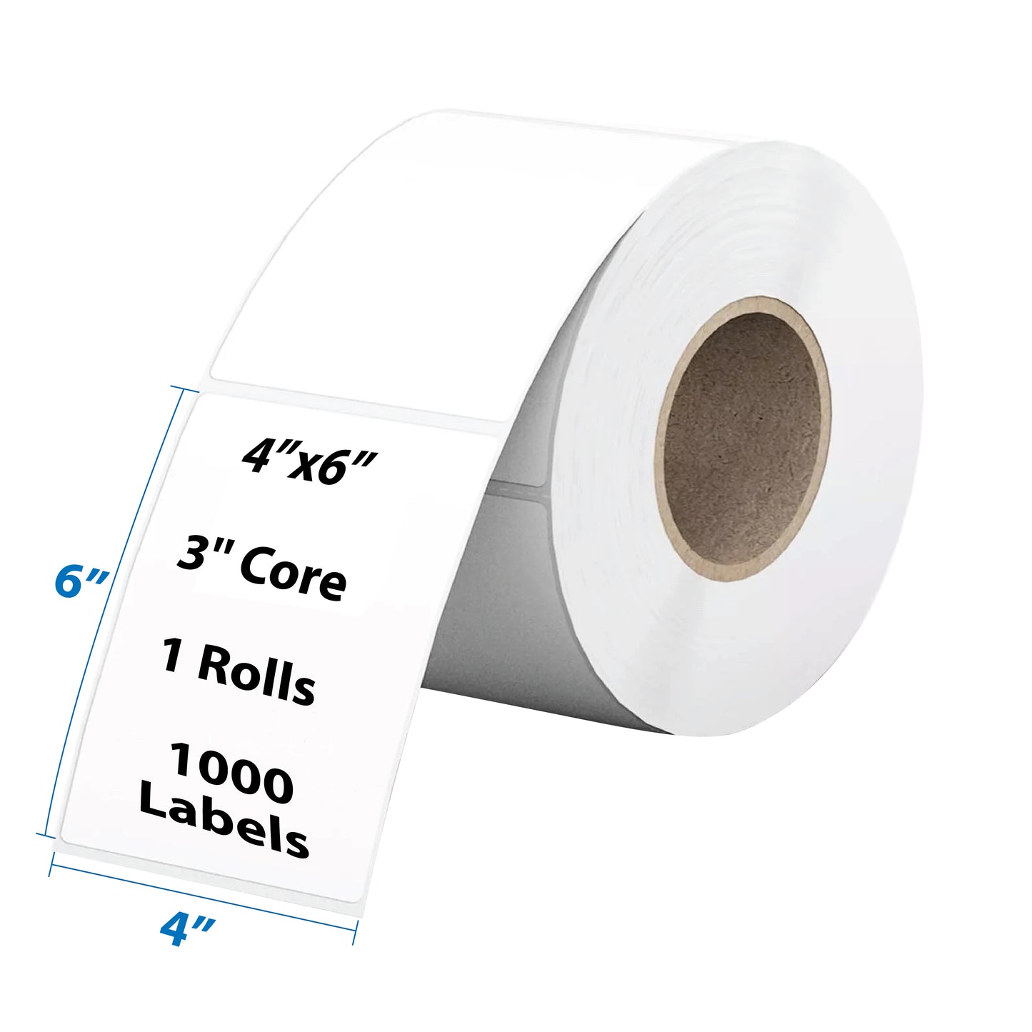 Thermal Shipping Label for Rolls 4”x6”, 3''Core, 1 Roll (1000 Labels)