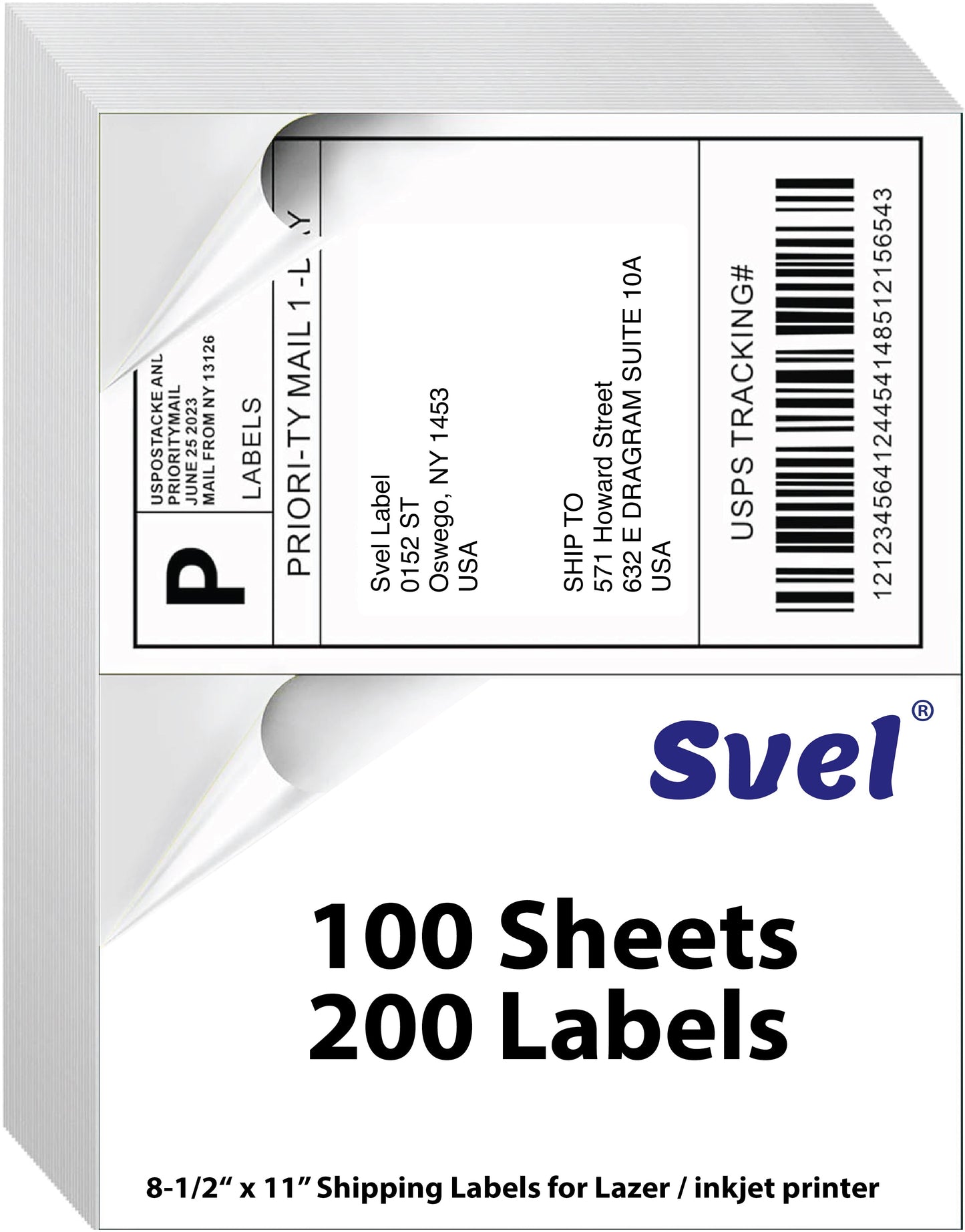 Shipping Labels for Laser & Inkjet Printers 200 Labels 8.5”x5.5”