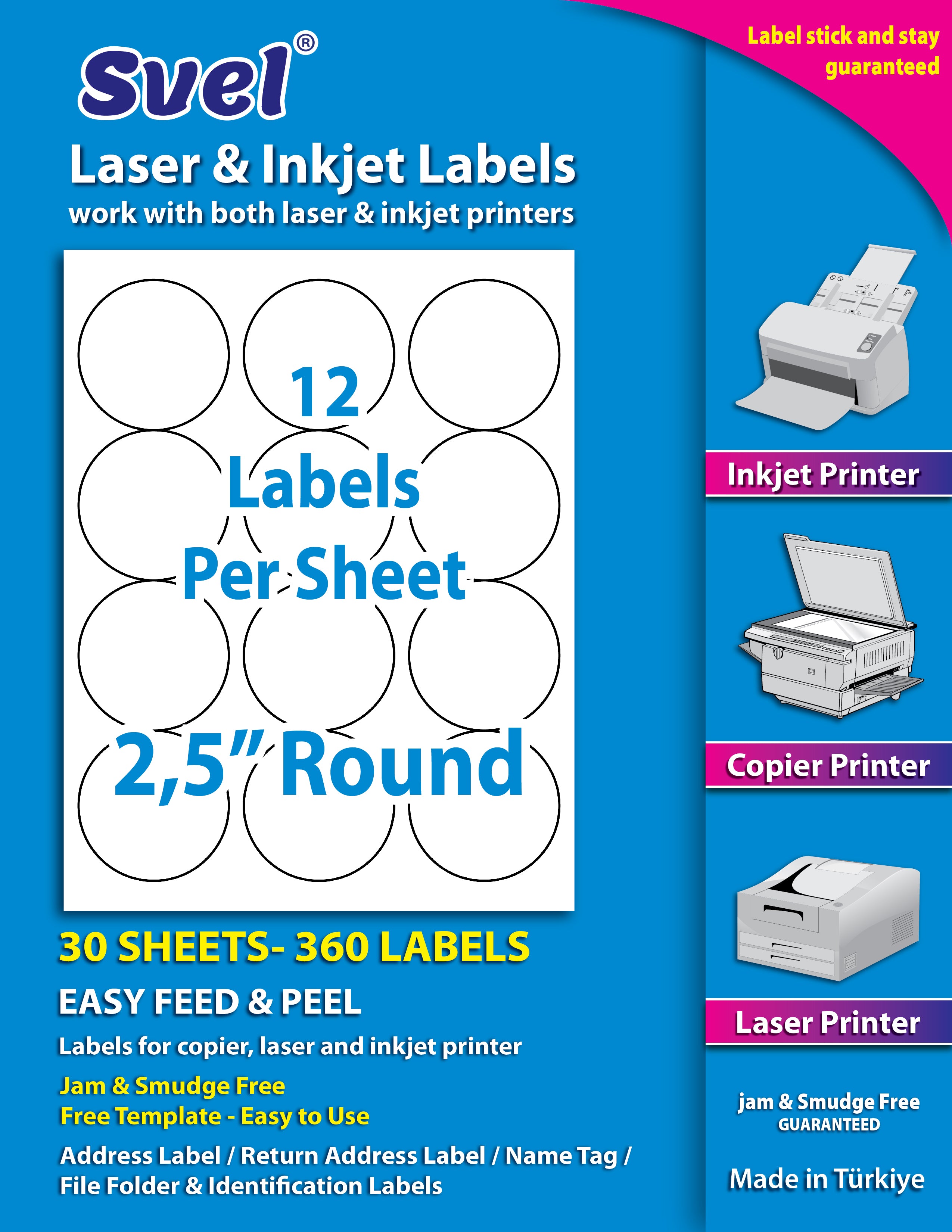 Shipping Labels for Laser & Inkjet Printers 360 Labels 2.5” Round
