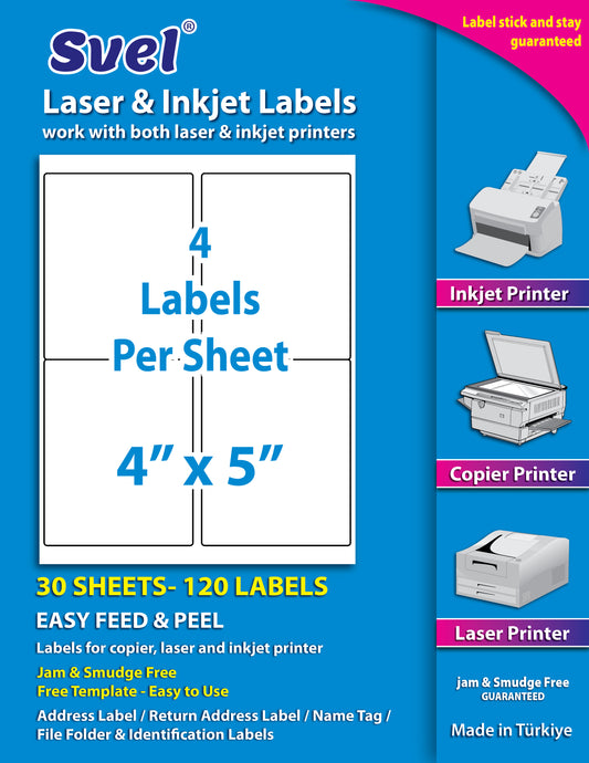 Shipping Labels for Laser & Inkjet Printers 120 Labels 4”x5”