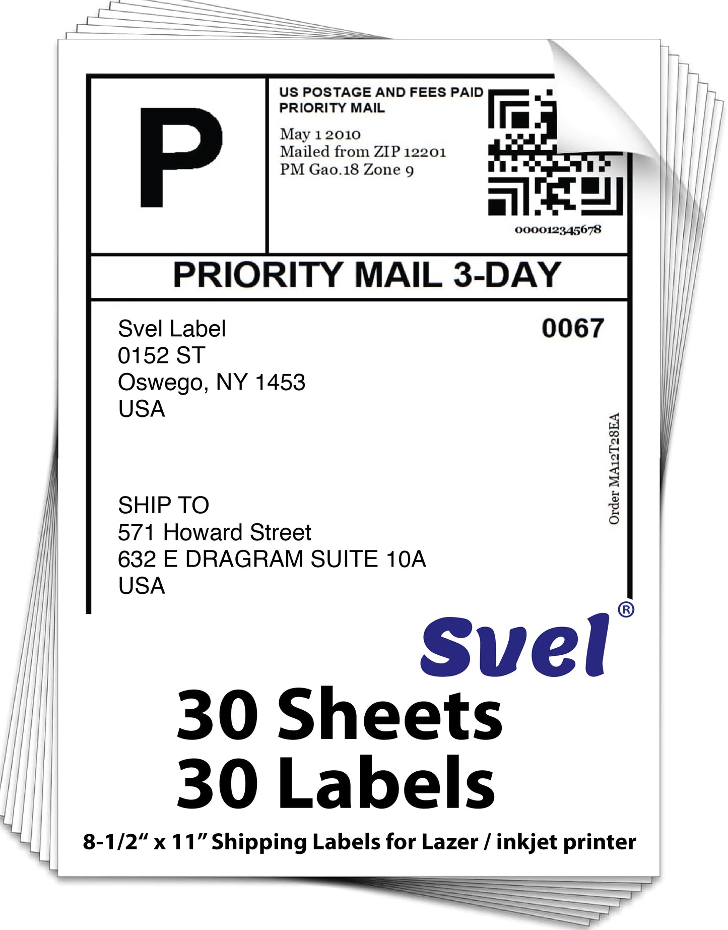 Shipping Labels for Laser & Inkjet Printers 30 Labels 8.5”x11”