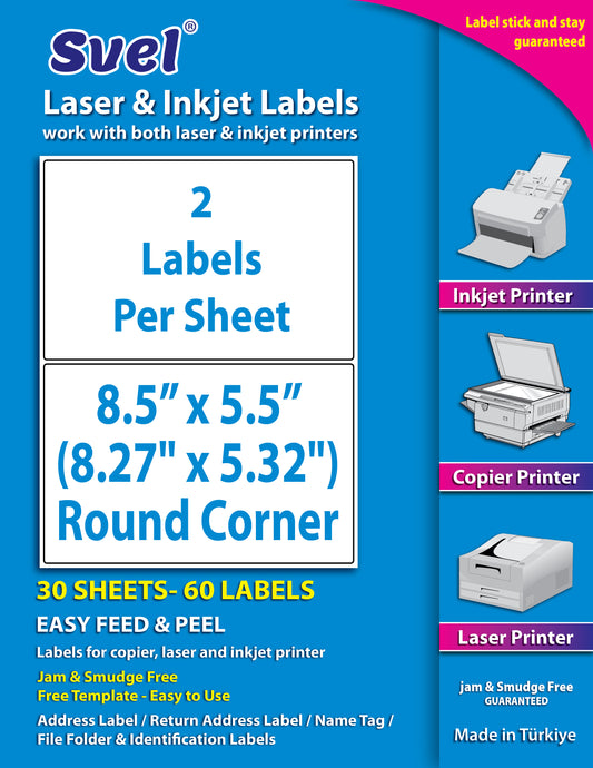 Shipping Labels for Laser & Inkjet Printers 60 Labels 8.5”x5.5”Round